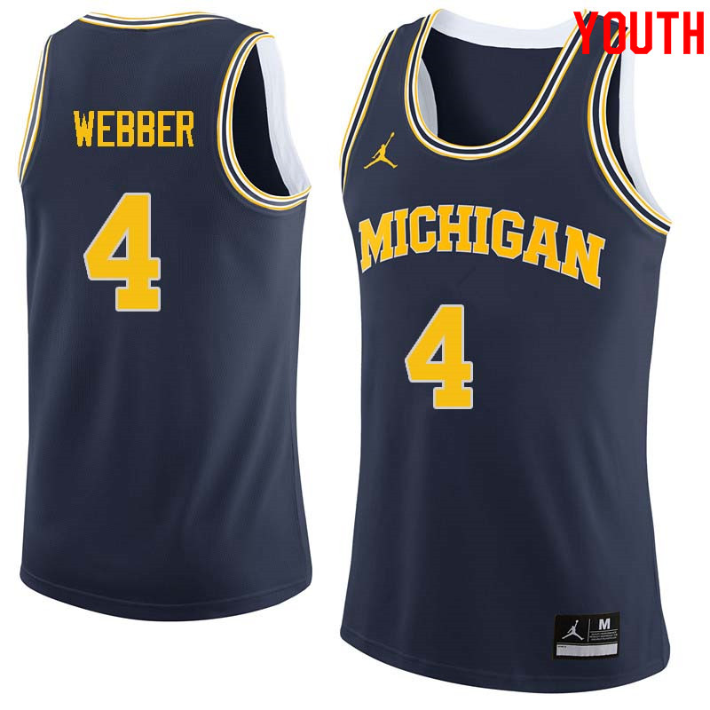 Youth #4 Chris Webber Michigan Wolverines College Basketball Jerseys Sale-Navy